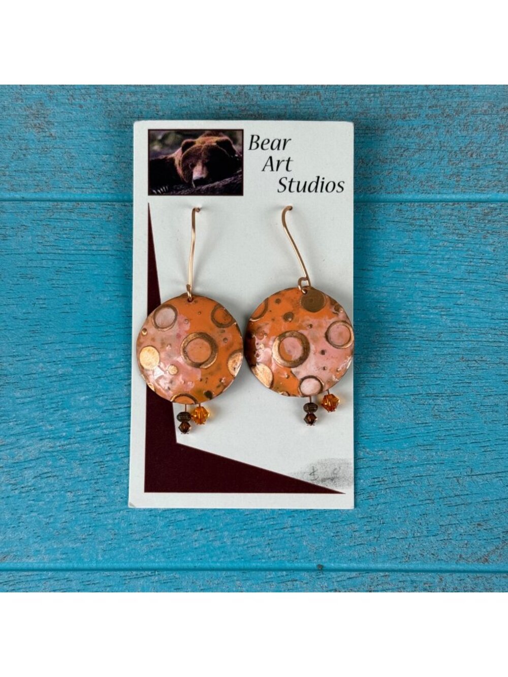Bear Art Studio Handmade Copper & Enamel Drop Earrings NWT